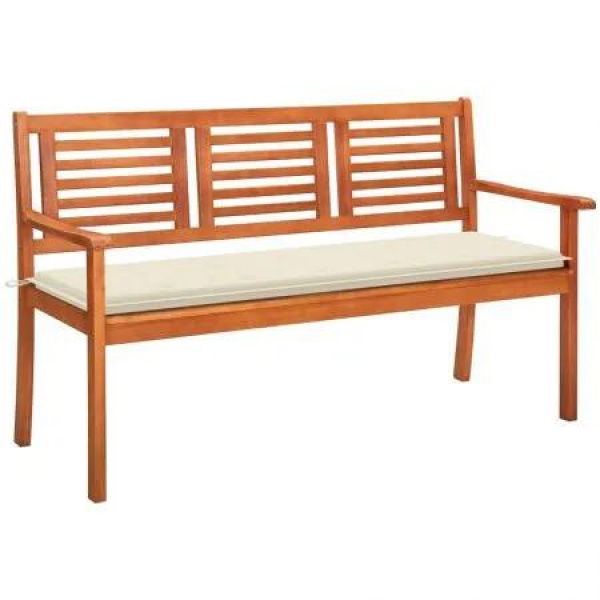 3-Seater Garden Bench with Cushion 150 cm Solid Eucalyptus Wood