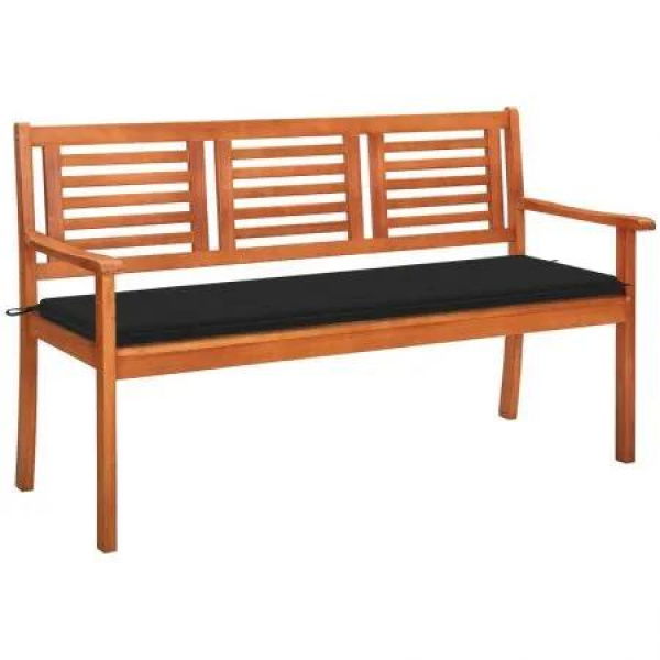 3-Seater Garden Bench with Cushion 150 cm Solid Wood Eucalyptus