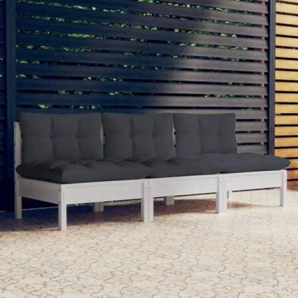 3-Seater Garden Sofa with Anthracite Cushions Solid Pinewood