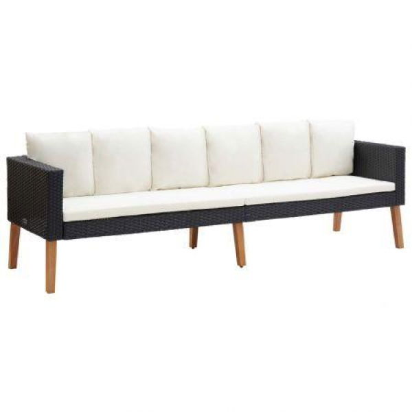 3-Seater Garden Sofa With Cushions Poly Rattan Black