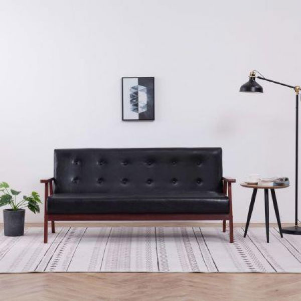 3-Seater Sofa Black Faux Leather