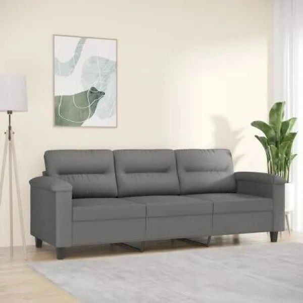 3-Seater Sofa Dark Grey 180 cm Microfibre Fabric