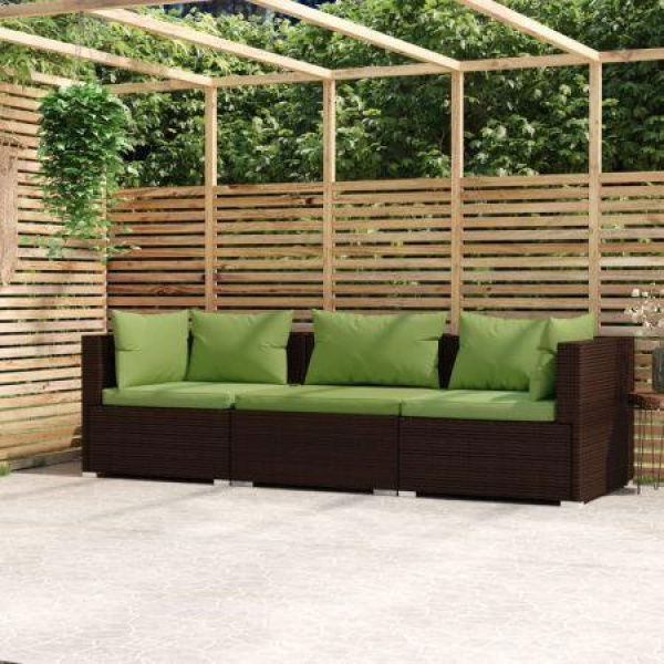 3-Seater Sofa With Cushions Brown Poly Rattan