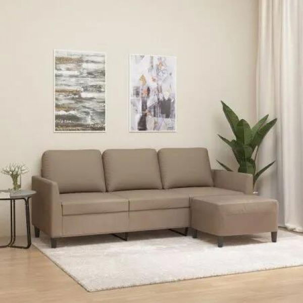 3-Seater Sofa with Footstool Cappuccino 180 cm Faux Leather