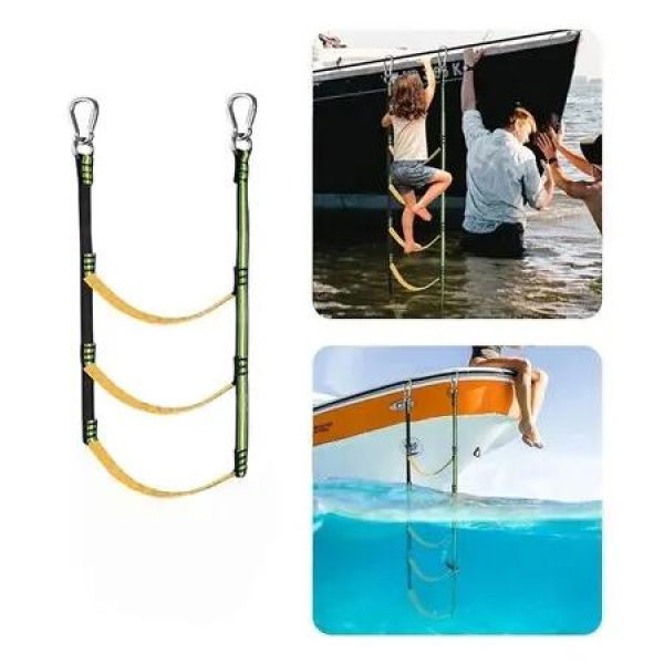 3 Step Boat Rope Ladder Soft Assist Boat Folding Ladder Stretchable Sailboat Rope Ladder for Motorboat Yacht Inflatable Boat