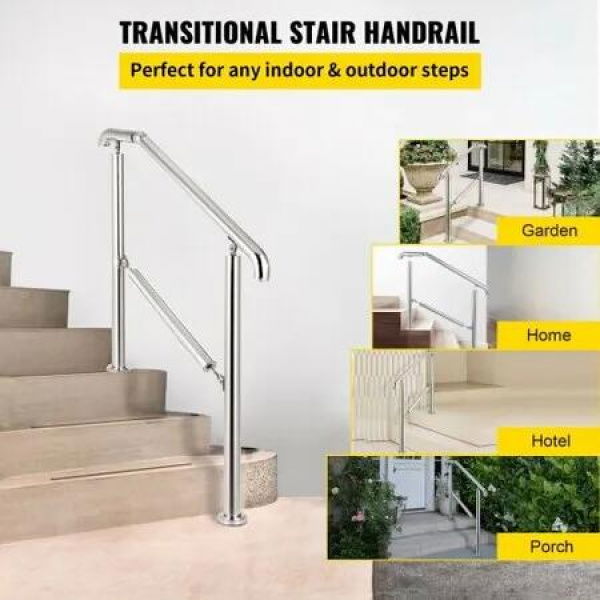 3 Step Railing Stainless Steel Transitional Handrail fit for Level Surface and 1 to 3 Steps Adjustable Stair Railing Indoor Outdoor Step Railings 220lb