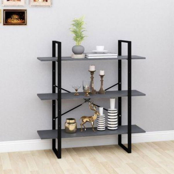 3-Tier Book Cabinet Grey 100x30x105 Cm Solid Pine Wood