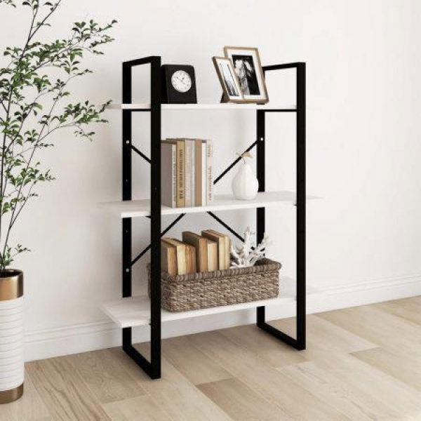 3-Tier Book Cabinet White 80x30x105 Cm Solid Pine Wood