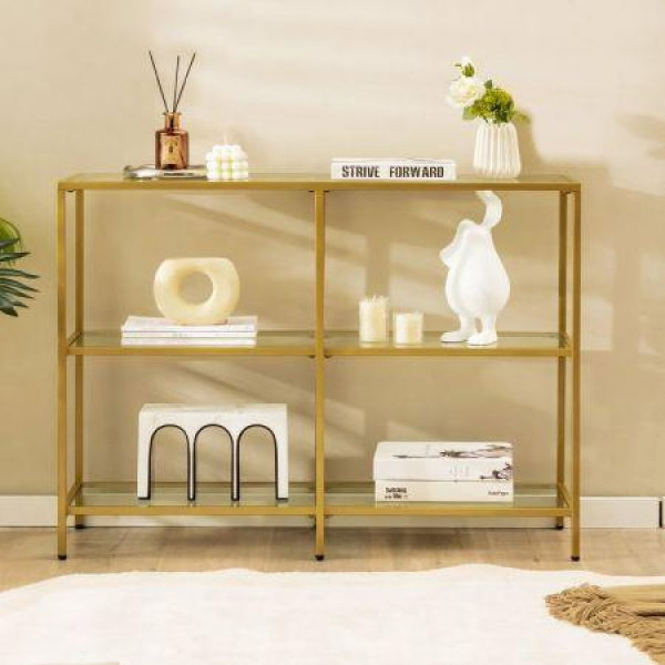 3-tier Glass Console Sofa Table With Tempered Glass Shelf For Hallway/Living Room.