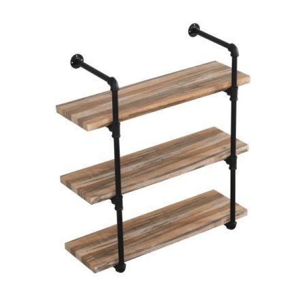 3 Tier Industrial Pipe Wall Shelf Retro Brown