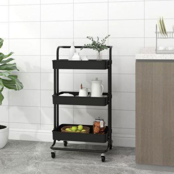 3-Tier Kitchen Trolley Black 42x35x85 Cm Iron And ABS