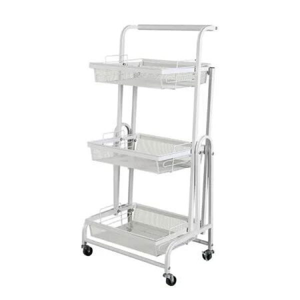 3 Tier Kitchen Trolley Cart Swivel White Colour