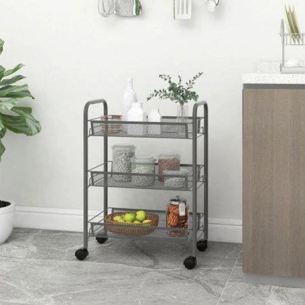 3-Tier Kitchen Trolley Grey 46x26x64 Cm Iron