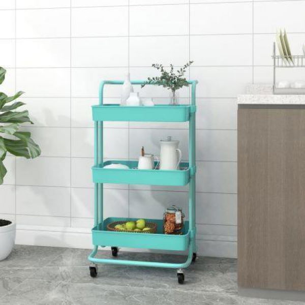 3-Tier Kitchen Trolley Turquoise 42x35x85 Cm Iron And ABS