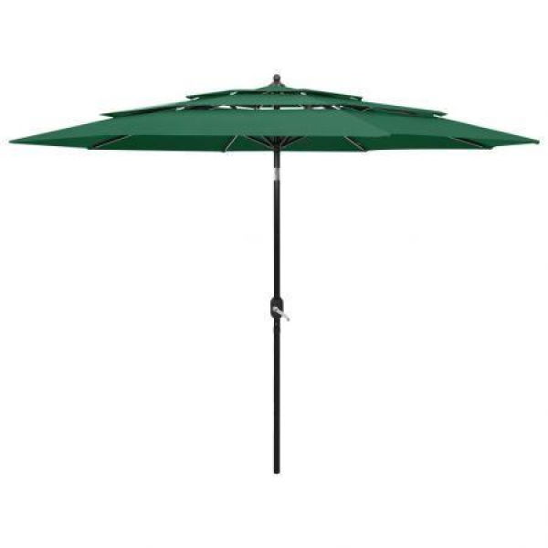 3-Tier Parasol with Aluminium Pole Green 3 m