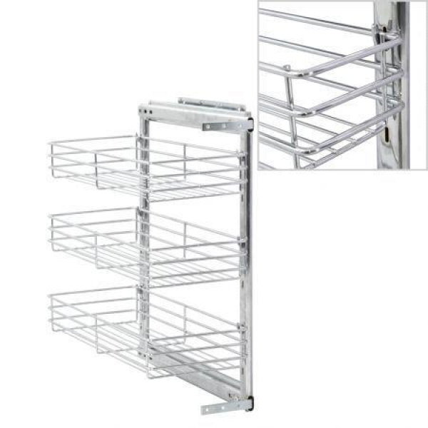 3-Tier Pull-out Kitchen Wire Basket Silver 47x25x56 cm