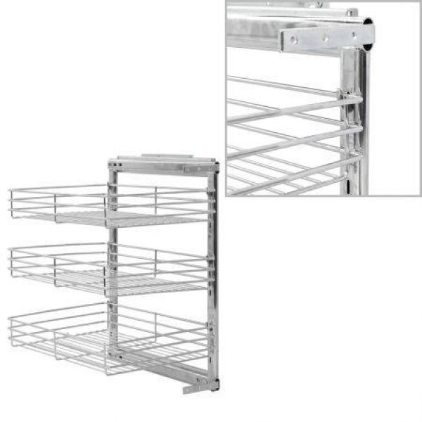 3-Tier Pull-out Kitchen Wire Basket Silver 47x35x56 Cm