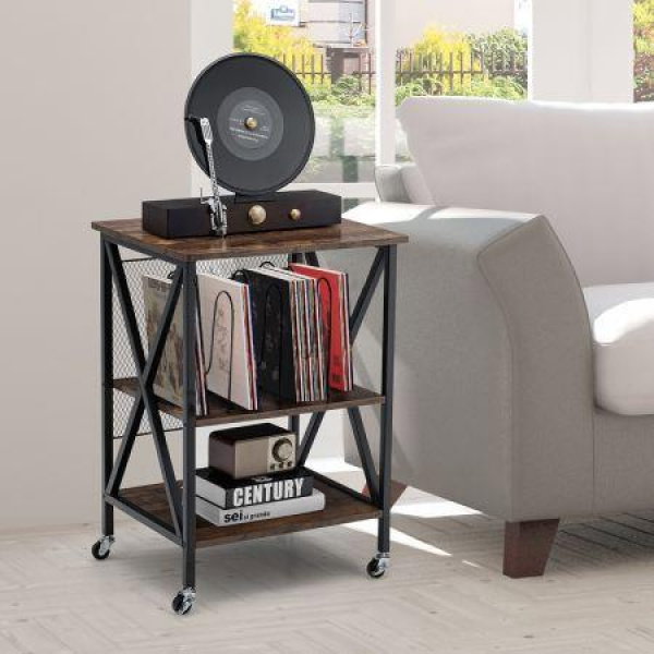 3-tier Rolling Stand With 3 Dividers And Steel Frame For Living Room/Office.