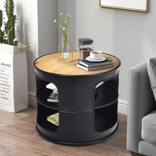 3-tier Round Coffee Table With 2 Storage Shelves
