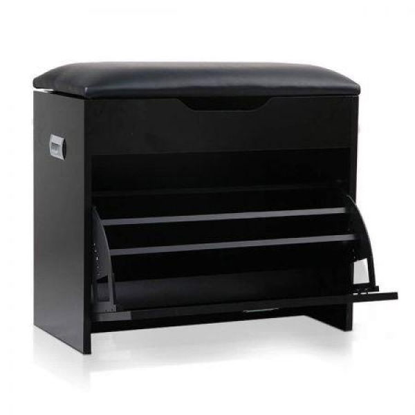 3 Tier Shoe Cabinet Storage Stool - Black