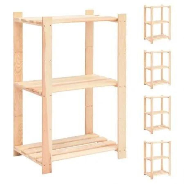 3-Tier Storage Racks 5 pcs 60x38x90 cm Solid Wood Pine 150 kg