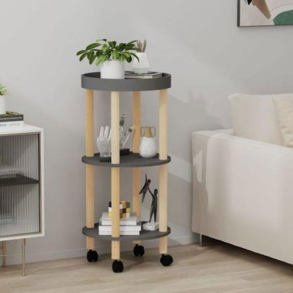 3-tier Trolley Grey 38x38x82cm Engineered Wood & Solid Wood Pine