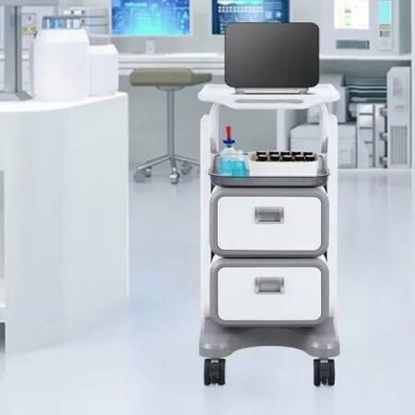 3 Tiers Lab Carts Mobile Medical Cart with 2 Drawers & 1 Top Tray White