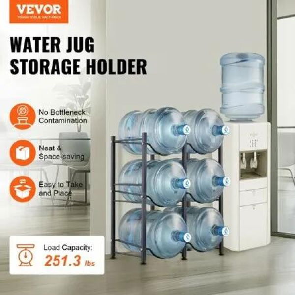 3 Tiers Water Jug Holder Double Row Water Bottle Rack for 6 Bottles Black