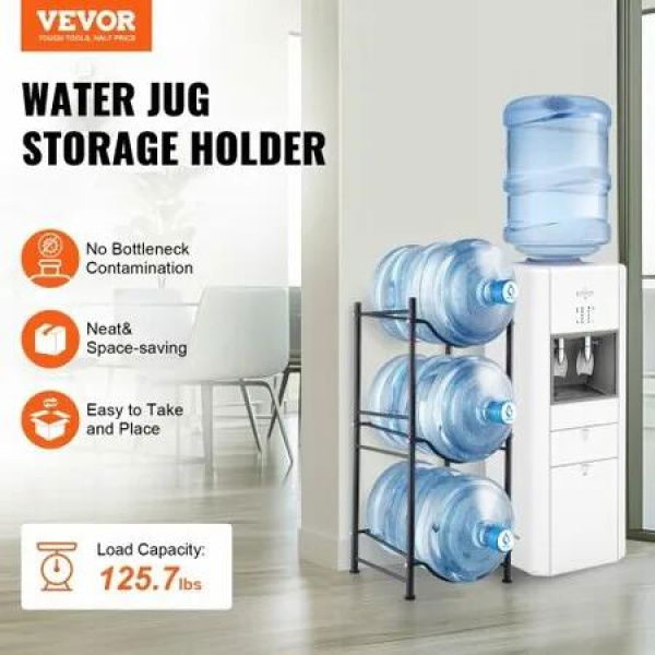 3 Tiers Water Jug Holder Single Row Water Bottle Rack for 3 Bottles Black