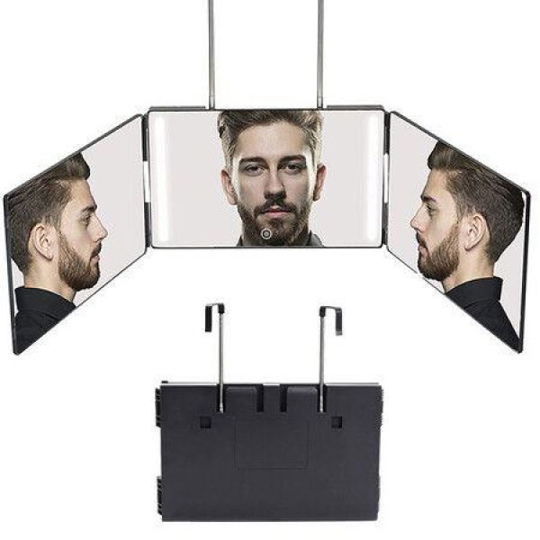 3-Way Trifold Haircut Mirror 360-Degree Mirror For Haircutting Shaving (Black)