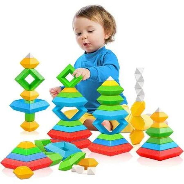 30-Piece Stacking Building Blocks: Preschool Learning Activities, Sensory STEM Toys for 2+ Year Olds