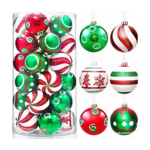 30 Pieces Christmas Ball Ornaments for Christmas Tree, Red Green and White Painting Christmas Tree Decoration for Christmas Tree Decoration