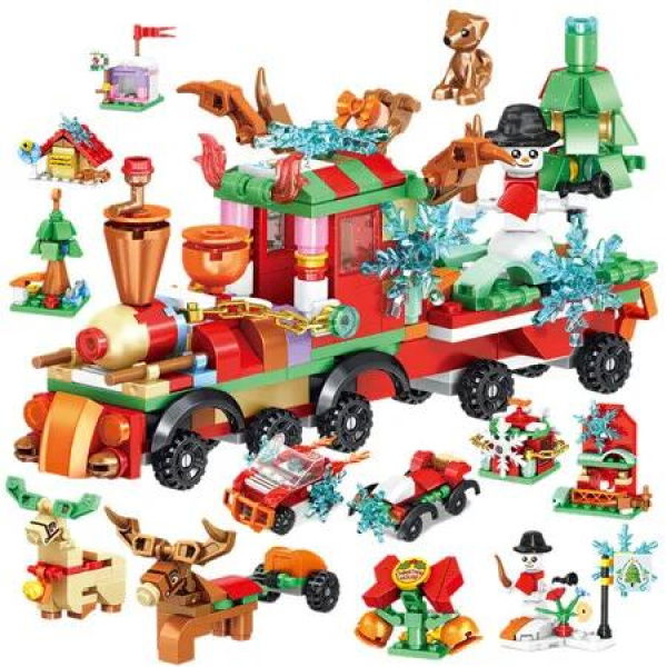 300 PCS Christmas Train Block Set Christmas Advent Calendar Blind Box Countdown Assembly Ideal For Christmas Countdown And Festive Decorations