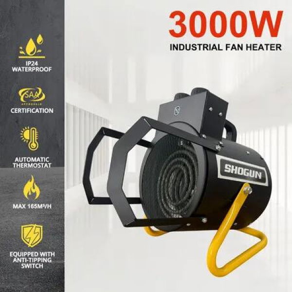 3000W Electric Fan Heater Portable Industrial Room Fast Heating Hot Air Blower Free Standing Space Carpet Dryer SAA for Office Workshop Warehouse