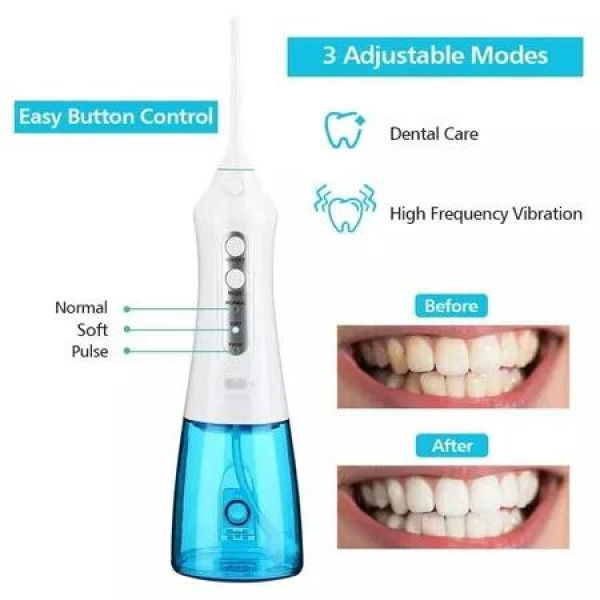 300mL Portable cordless Oral Irrigator Water Flosser with 2 Jet Tips, 3 cleaning modes, USB rechargeable Best for Travel & Home