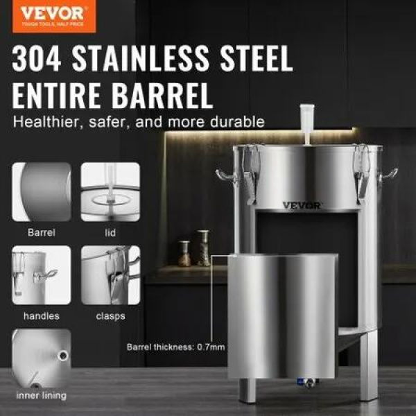 304 Stainless Steel Kettle, 16 GALLON Beer Brew Fermentor, Brew Bucket Fermentor for Brewing, Home Brewing Supplies with Base, Kettle Stock Pot Includes Lid, Handle, Valve, Spigot, Thermometer