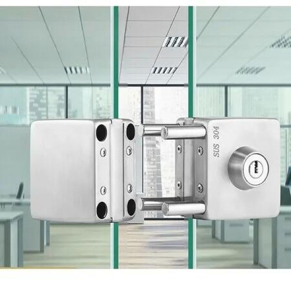 304 Stainless Steel Metal Chrome Steel 10 mm -12 mm Sliding Glass Door Security Lock Swing Hinged Frameless Push Gate Lock with 3 Keys (Square)