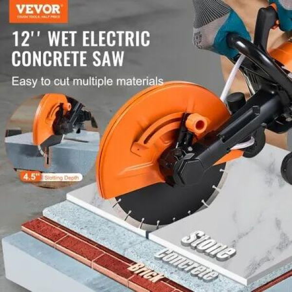 30.48cm Electric Concrete Saw Wet/Dry Saw Cutter with Water Pump and Blade