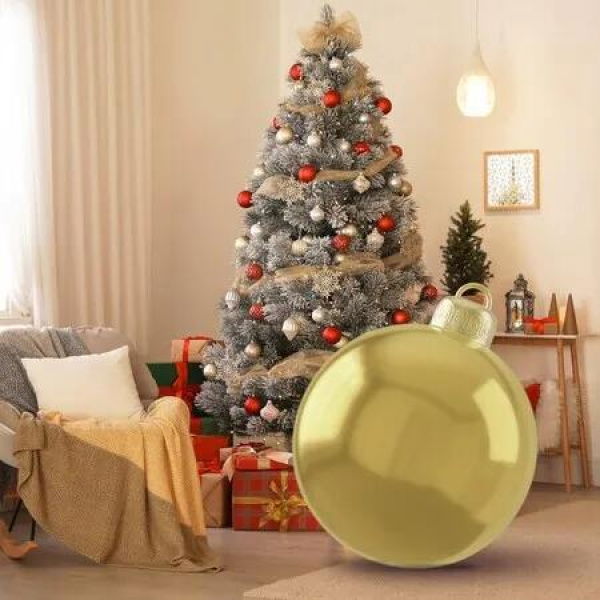 30cm Inflatable Christmas Ornament Outdoor PVC Inflatable Decorated Ball for Holiday Party Garden Yard Indoor Xmas Decorations (Yellow)