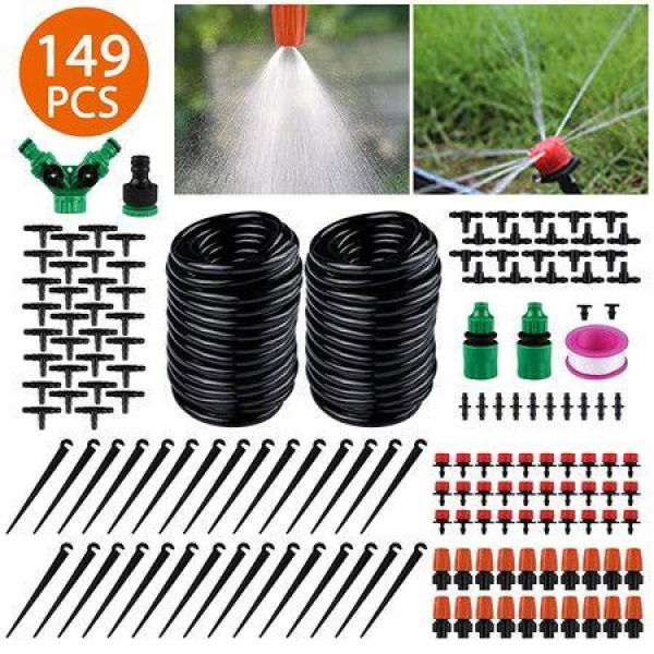 30M 149PCS Plant Watering Mist Cooling Irrigation System Hose Nozzles Sprinklers Automatic KITS For Garden Greenhouse Patio Lawn