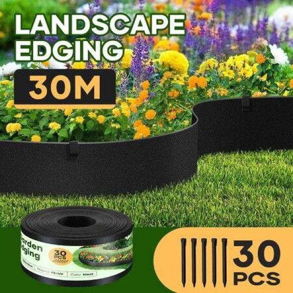 30mx15cm Garden Edging Lawn Border Landscape Edge Flexible DIY Fence Barrier Path Driveway Plant Grass Flower Bed Support Plastic Roll Kit