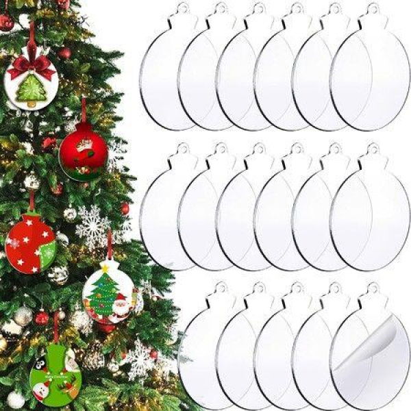 30pcs 5 Shapes Acrylic Christmas Ornament Blank Transparent Acrylic Disc DIY Blank Christmas Decoration With Hole For DIY Craft