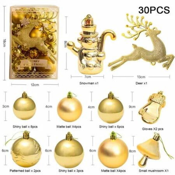 30Pcs Christmas Tree Balls Ornaments for Party Festive Decor Color Gold