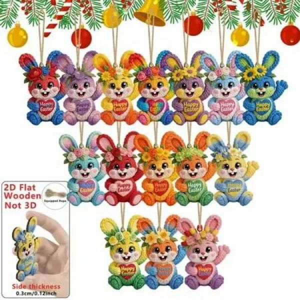 30pcs Easter Wooden Hanging Rabbits Ornaments, Mini Signs Hanging Spring Decoration for Home, DIY Craft, Holiday Party Decor