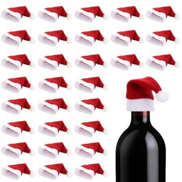 30PCS Mini Santa Hats Wine Bottles Cover Silverware Holder Home Christmas Decor