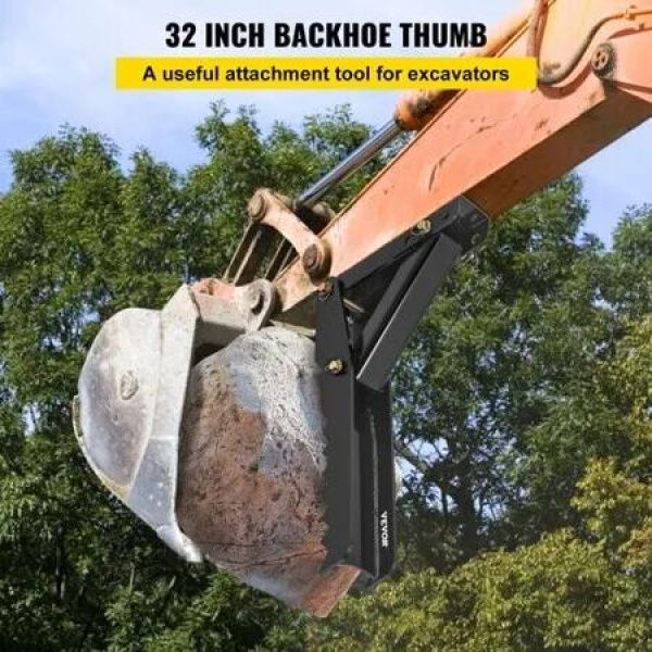 32 inch Backhoe Excavator Thumb Attachments Weld On Adjustable Boom Tractor Excavator 1/2Inch Teeth Thick Steel Plate Assembly 12MM Bolt-On Design