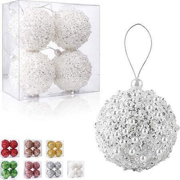 3.2 Inch Christmas Ball Ornaments Set of 4 Shatterproof Christmas Tree Decorations for Christmas Trees Wedding Party Holiday Table Decoration for Small Trees (White)