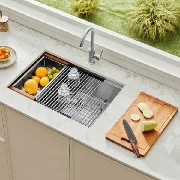32 Kitchen Sink Undermount Single Bowl Drop-In Basin Stainless Steel Bar