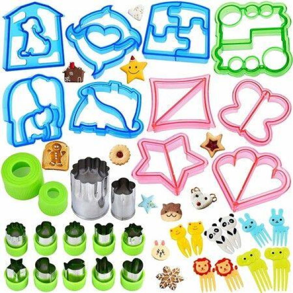 32 PCS Sandwich Bread Cutters Set For KidsMetal Cookie Cutter Set Food Grade Pick ForksChristmas Star Vegetable Fruit Molds For Kids Box Lunch