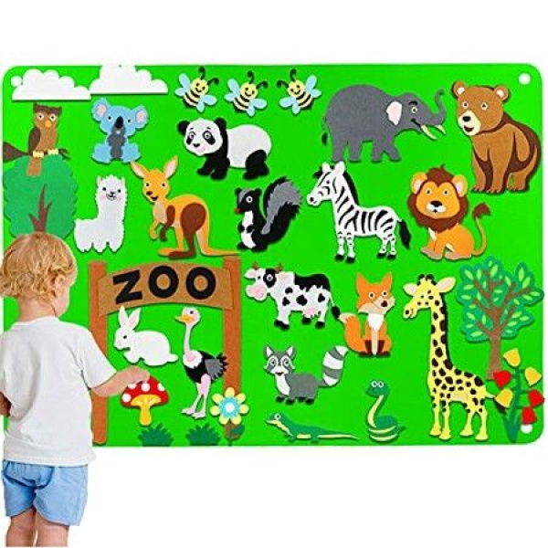 32 Pieces Zoo Animals Felt Jungle Animals Toys Figures Teaching Wall Flannel Board For Preschool Crafts Activity Early Learning